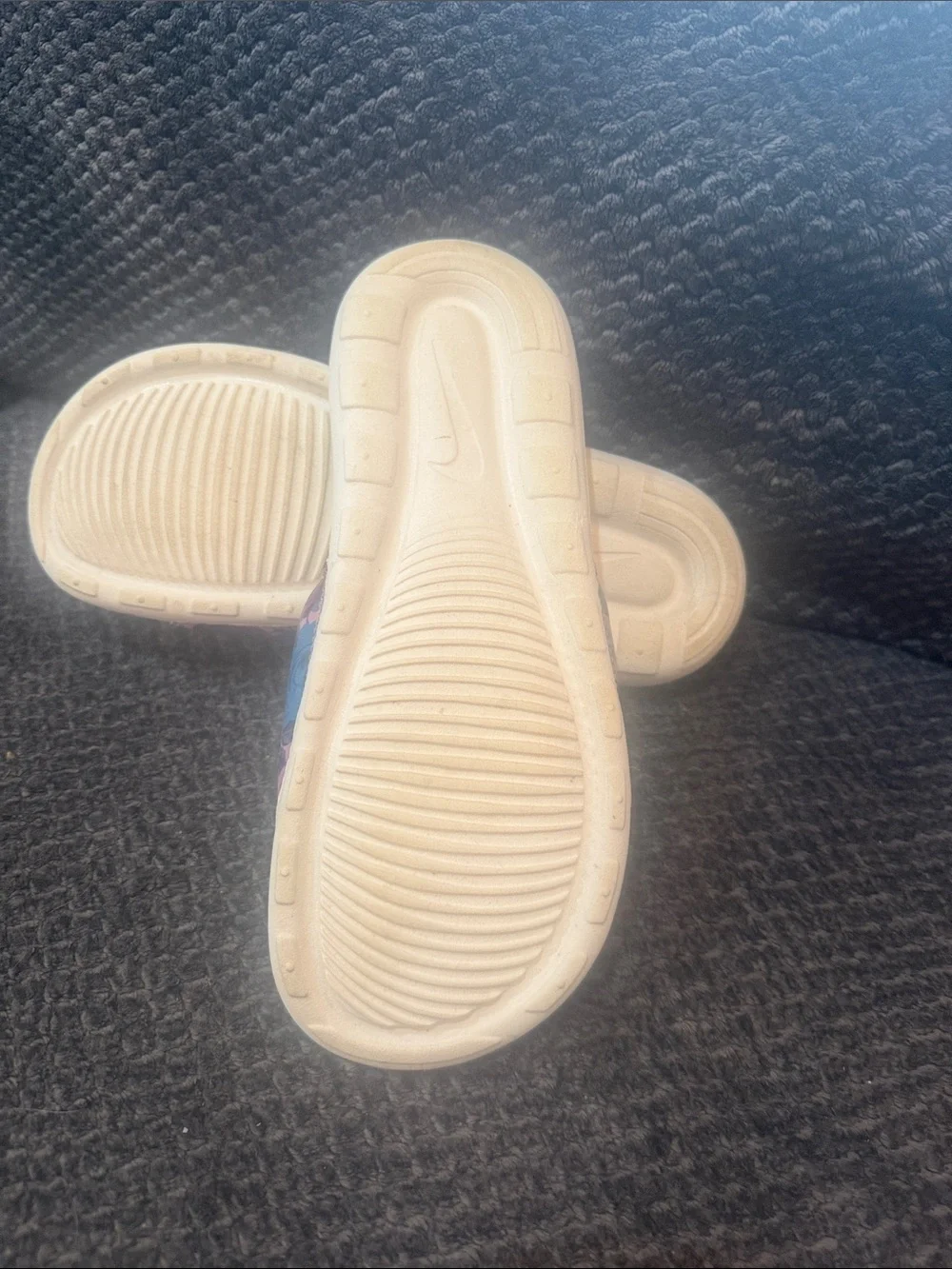 Nike Floral Strap Slide Sandals in White, Purple and Blue